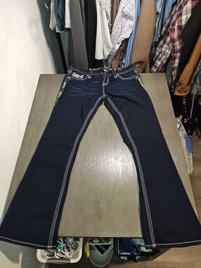 Rock Revival  Woman's Dark Blue Jeans with White Contrast Label,Yui,Bootcut,28